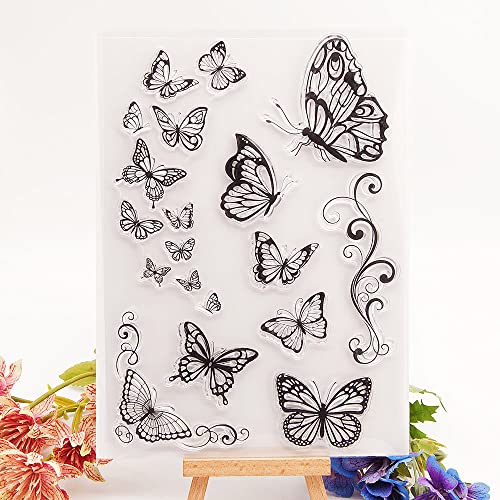 NVZBL 18pcs Butterflies Clear Stamps Butterfly Lace Pattern Transparent Seal Stamps for Holiday Card Making Decoration and DIY Scrapbooking Album DIY Crafts - Image 1