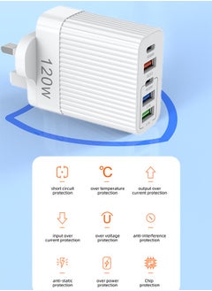 غريفين شاحن متعدد الوظائف بقوة 120 وات بخمسة منافذ من النوع C - قابس حائط USB C PD مع شحن سريع 3.0 - محطة شحن Infino متوافقة مع IPhone وPixel وSamsung وHuawei وiPad وAirPods والأجهزة اللوحية والمزيد  - Image 2
