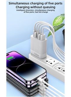 غريفين شاحن متعدد الوظائف بقوة 120 وات بخمسة منافذ من النوع C - قابس حائط USB C PD مع شحن سريع 3.0 - محطة شحن Infino متوافقة مع IPhone وPixel وSamsung وHuawei وiPad وAirPods والأجهزة اللوحية والمزيد  - Image 3