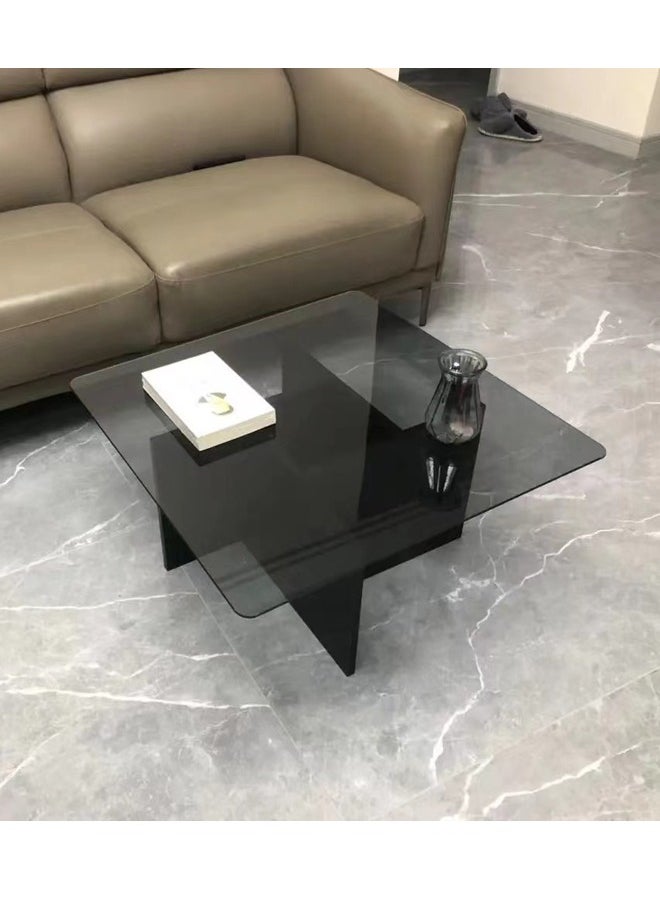fashionhome Multifunction Modern Minimalist Design Glass Top Durable Geometrical Shape Wood Frame Coffee Table Center Table for Living Room Bedroom Home Office Furniture 70x70x30 cm  - Image 2