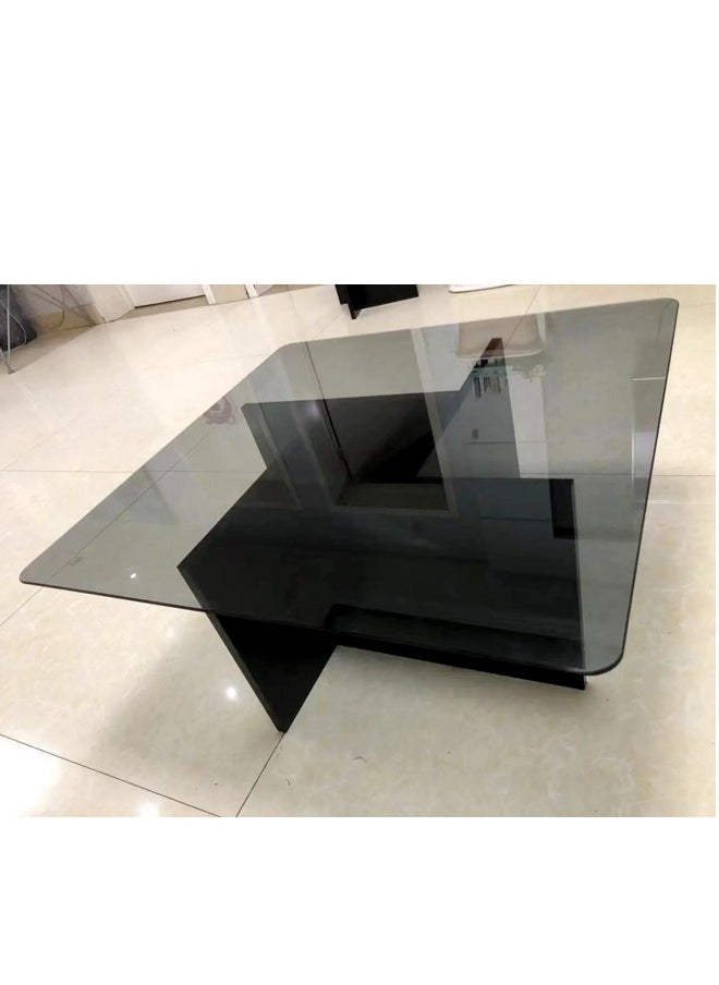 fashionhome Multifunction Modern Minimalist Design Glass Top Durable Geometrical Shape Wood Frame Coffee Table Center Table for Living Room Bedroom Home Office Furniture 70x70x30 cm  - Image 3
