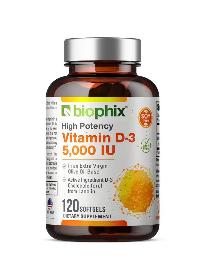 biophix Vitamin D3 5000 IU Softgels 120 Count (125mcg) - Vitamin D-3 High-Potency in Extra Virgin Olive Oil Non-GMO Soy Free For Men and Women - Vit 3D Supplement Supports Strong Bones & Immune Health - Image 1