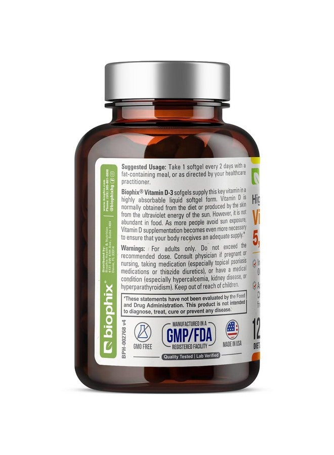 biophix Vitamin D3 5000 IU Softgels 120 Count (125mcg) - Vitamin D-3 High-Potency in Extra Virgin Olive Oil Non-GMO Soy Free For Men and Women - Vit 3D Supplement Supports Strong Bones & Immune Health - Image 3