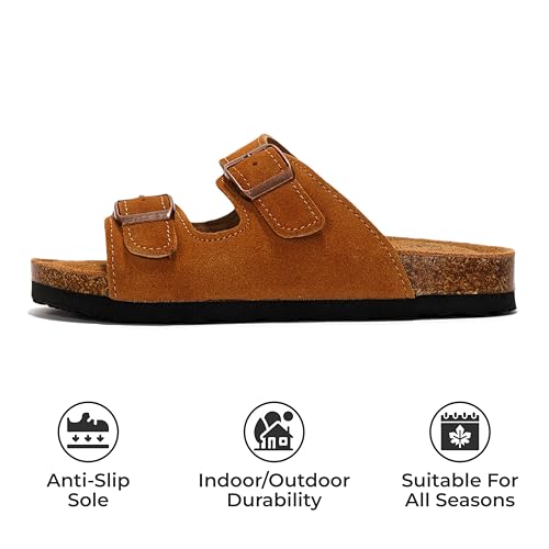 Project Cloud Genuine Leather Slides For Kids - Natural Cork Footbed Summer Sandals Beach Slide Sandals for Girls & Boys - Non-Slip Boys & Girls Sandals (Little Venita, CHSTNUTSUEDE,13) - Image 3
