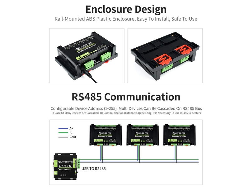Waveshare وحدة ريلاي 8 قنوات مودبوس RTU الصناعية من Waveshare مع واجهة RS485 ودوائر حماية متعددة العزل تأتي مع غلاف ABS - Image 5