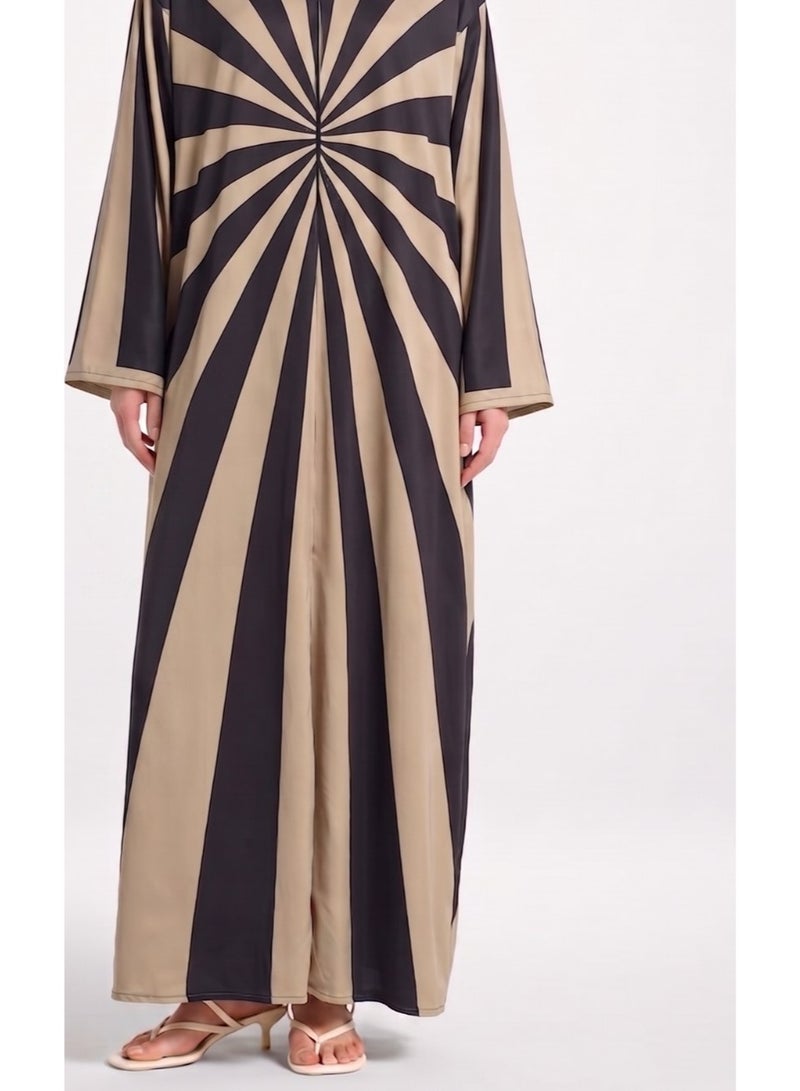 Next Abaya Beige Printed Silk Abaya - Image 3