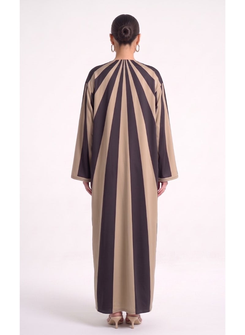 Next Abaya Beige Printed Silk Abaya - Image 2