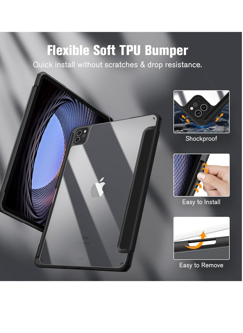 EVO Hybrid Slim Case for iPad Pro 13-inch M4 (2024), Trifold Standing Shockproof Protective Cover with Clear Transparent Back Shell Built-in Pencil Holder for iPad Pro 13" 2024,BLACK  - Image 4