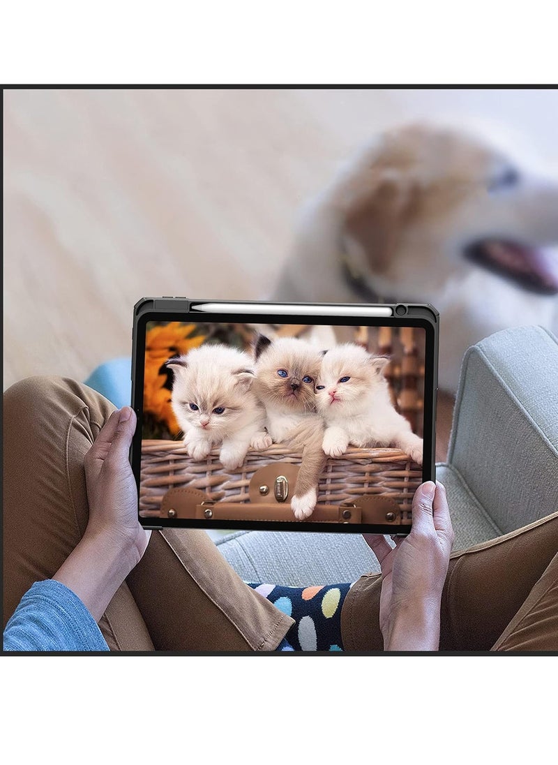 حافظة هجينة رفيعة لجهاز iPad Pro مقاس 13 بوصة M4 (2024)، غطاء واقٍ مقاوم للصدمات قابل للطي مع غطاء خلفي شفاف وحامل قلم مدمج لجهاز iPad Pro مقاس 13 بوصة 2024، أسود