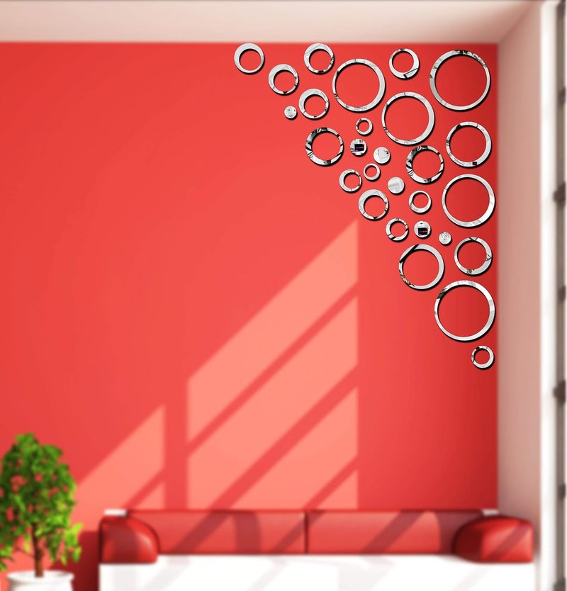 Bikri Kendra Bikri Kendra Ind 22 Ring n dots Silver Mirror Stickers for Wall Acrylic Mirror Mirror Wall Decor Sticker Wall Mirror Stickers Acrylic Stickers Wall Stickers for Hall Room Bedroom 
