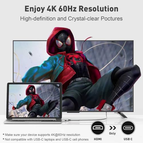 UANTIN 4K HDMI to USB C Cable Adapter with USB Power (Not Charging for Device) Uni-Directional HDMl Source to Type-C Screen Cord for XR/AR Glasses,PS5,Portable Monitors - Image 2