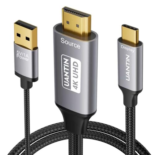 UANTIN 4K HDMI to USB C Cable Adapter with USB Power (Not Charging for Device) Uni-Directional HDMl Source to Type-C Screen Cord for XR/AR Glasses,PS5,Portable Monitors - Image 1