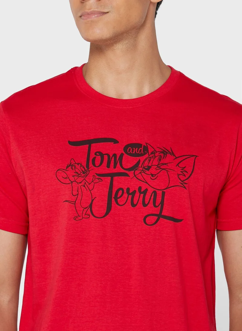 Warner Bros Tom & Jerry Crew Neck T-Shirt