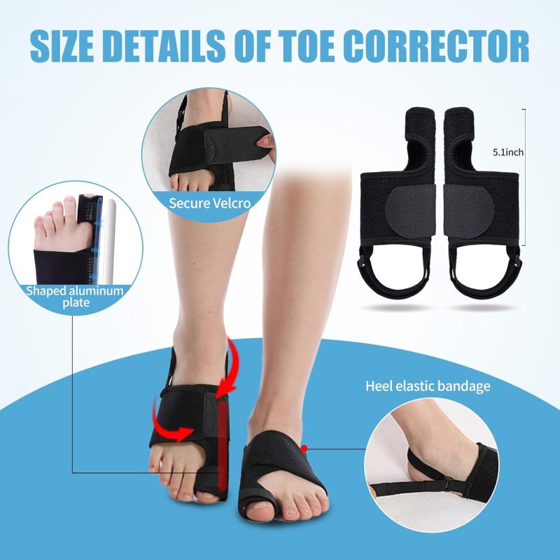Bunion Corrector 1 Black Adjustable Strap - Soft Breathable Material Bunion Brace for Hallux Valgus Relief, Day And Night Foot Care - Image 3