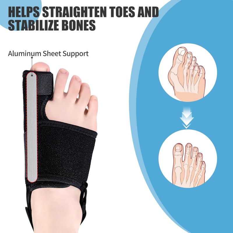 Bunion Corrector 1 Black Adjustable Strap - Soft Breathable Material Bunion Brace for Hallux Valgus Relief, Day And Night Foot Care - Image 2