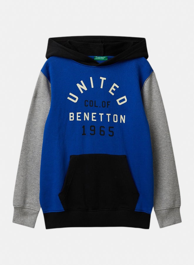 Benetton Boys Cotton hoodie with logo print - Image 1