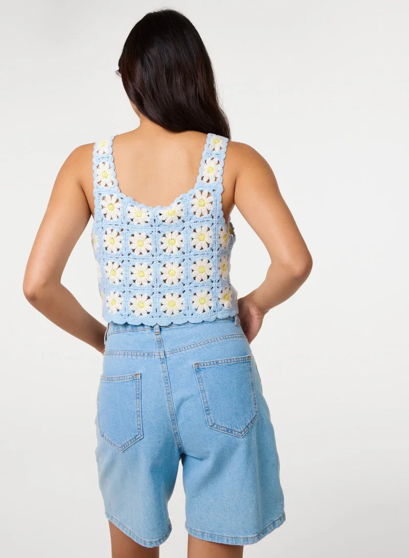Pink Vanilla Daisy Crochet Crop Top