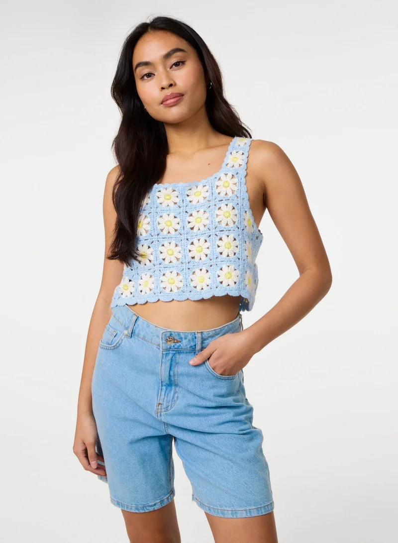 Pink Vanilla Daisy Crochet Crop Top