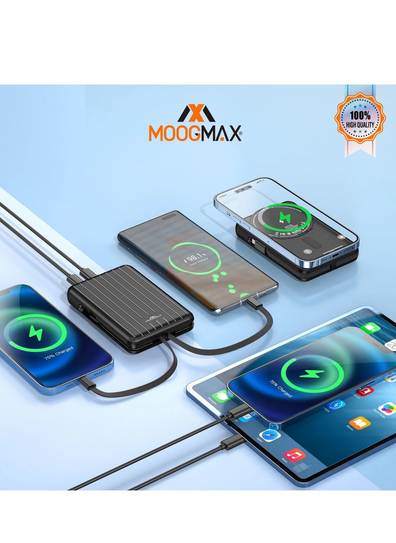 MOOGMAX - trunk series retro magnetic wireless, power bank with capacity 10000mAh and voltage 22.5W supercharge and built-in 2 cables with wireless charging with voltage 15W and 3 outports 2 Type-c and 1 Type-A - Image 1