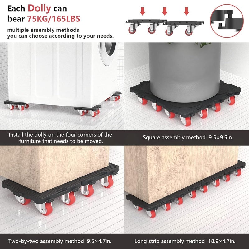 SEVEN SPACE SEVENSPACE Furniture Lifter with 4 Sliders and Crowbar360Rotation Wheels Furniture Mover Dolly 660 lb Load Capacity for Moving SofaCabinet and Refrigerator6 PcsSet - Image 3