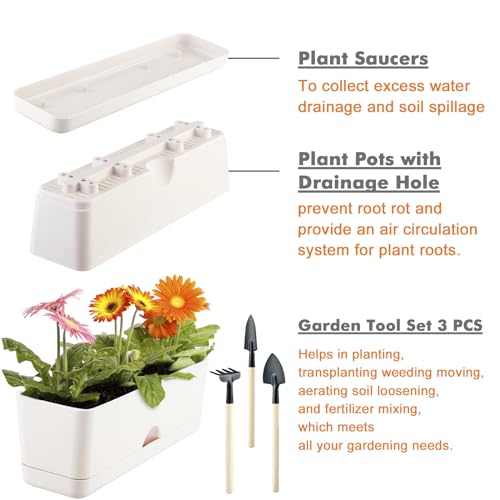 lucpur 2-Pack Flower Pots Large Window Boxes Planters 16 Inch Rectangle Plant Pot Rectangular Planters for Outdoor Indoor Plants Plastic Windowsill Planter for Herbs Flowers Long Window Sill Planters - Image 5