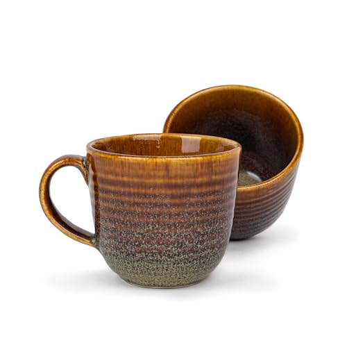 Shay Large Ceramic Coffee Mug Set of 2, Ribbed Mug Brown, 400ml | Ceramic Mug | Glossy Finish | Mug for Coffee | Ceramic Coffee Mug | Coffee Cup | Microwave Safe (Ribbed Mug - Brown) - Image 1