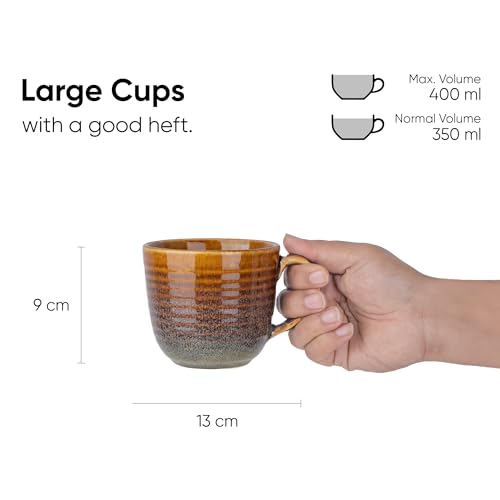 Shay Large Ceramic Coffee Mug Set of 2, Ribbed Mug Brown, 400ml | Ceramic Mug | Glossy Finish | Mug for Coffee | Ceramic Coffee Mug | Coffee Cup | Microwave Safe (Ribbed Mug - Brown) - Image 3