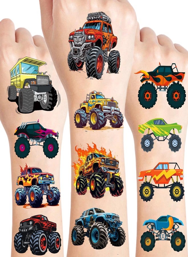 Ozepao 100 Pcs Monster Truck Temporary Tattoos for Kids, （2'' x 2''）Individually Wrapped Tattoos, Car Themed Birthday Decorations, Party Favors Supplies - Image 1