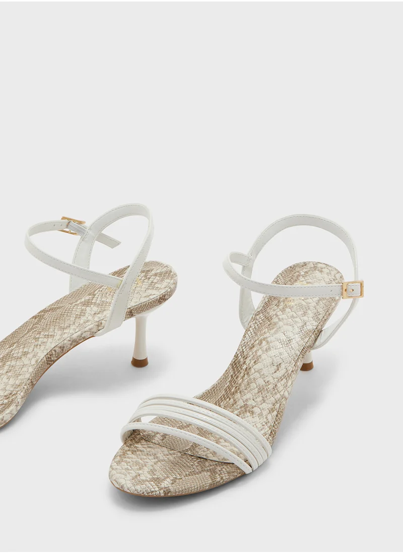 ELLA Strappy Snake Print Ankle Strap Heel Sandal