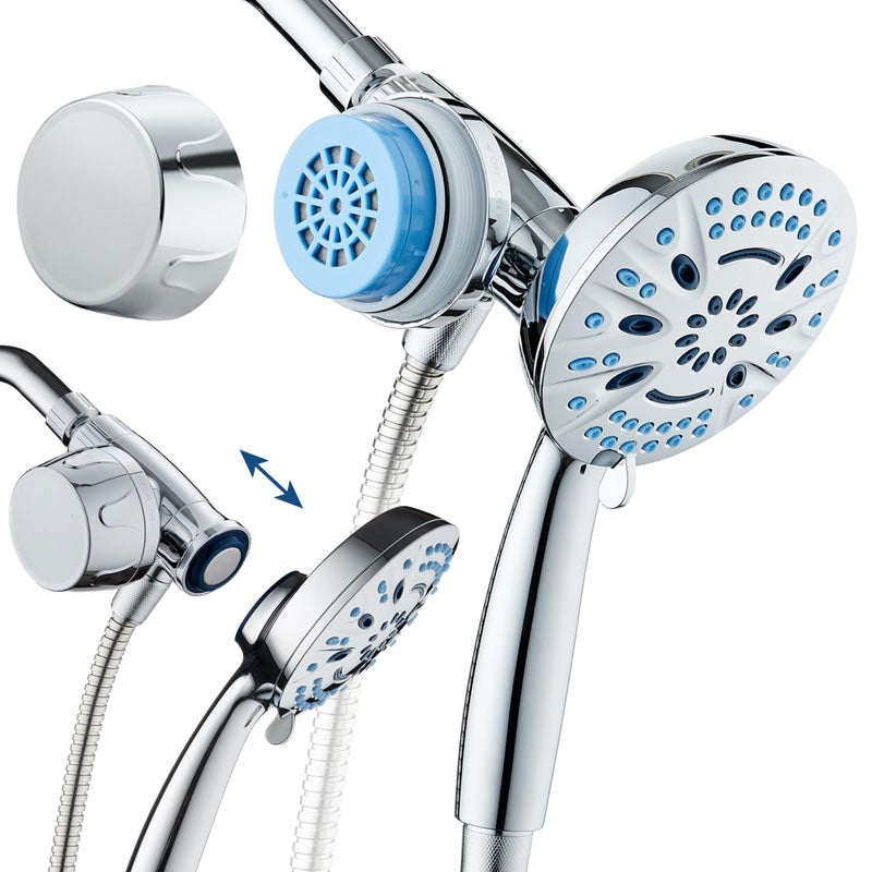 AquaCare Magneton 8setting Magnetic Docking Hand Shower with Builtin Shower Filter OnOff Filtration Modes Instant Cartridge Reload StayClean KDF Cartridge 6 ft Steel Hose Chrome Finish - Image 2