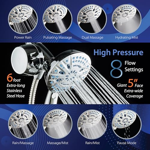 AquaCare Magneton 8setting Magnetic Docking Hand Shower with Builtin Shower Filter OnOff Filtration Modes Instant Cartridge Reload StayClean KDF Cartridge 6 ft Steel Hose Chrome Finish - Image 3