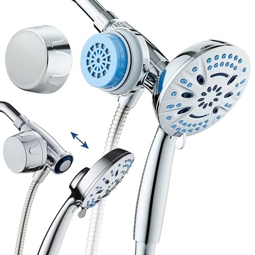 AquaCare Magneton 8setting Magnetic Docking Hand Shower with Builtin Shower Filter OnOff Filtration Modes Instant Cartridge Reload StayClean KDF Cartridge 6 ft Steel Hose Chrome Finish - Image 1