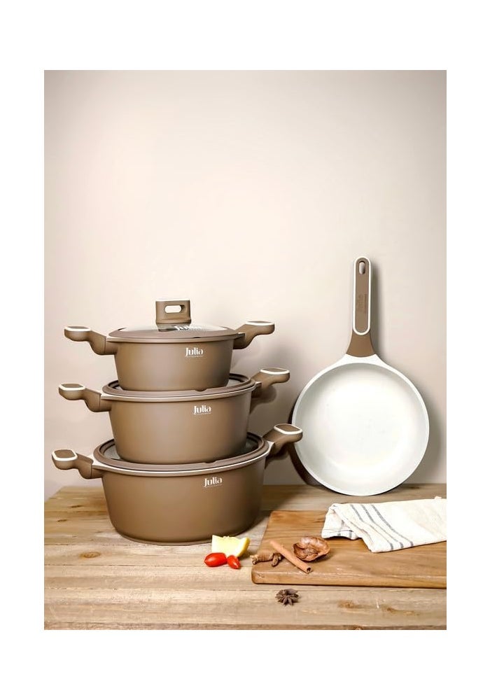 جوليا طقم أواني طهي جوليا إيليت بروف من الجرانيت البني، 7 قطع - Image 2