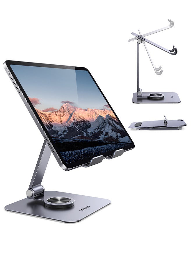Ugreen iPad Stand 360° Rotatable Metal Phone and Tablet Stand Holder For Desk Adjustable Foldable Tablet Mount Compatible With All up to 13-inch Devices iPhone 16 Pro Max iPad Pro/Air/Mini Galaxy Tab - Grey