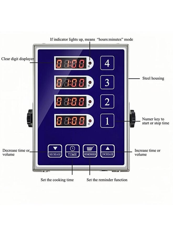 Precision Kitchen Timers for Cooking – 4 Channel Commercial Kitchen Timer Restaurant Kitchen Supplies Blue - Image 3