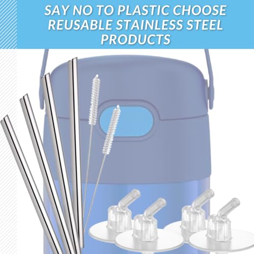 YINORD 4SET Metal Straws Stem Set for THERMOS Kids 12OZ, Reusable Stainless Steel Replacement Straws, With And 4PCS Original Silicone Parts And 2PCS Cleaning Brushes - Image 5