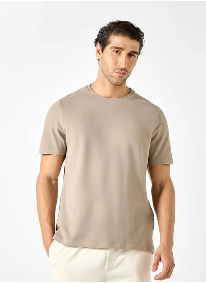 Iconic Iconic Textured Knit T-shirt with Short Sleeves