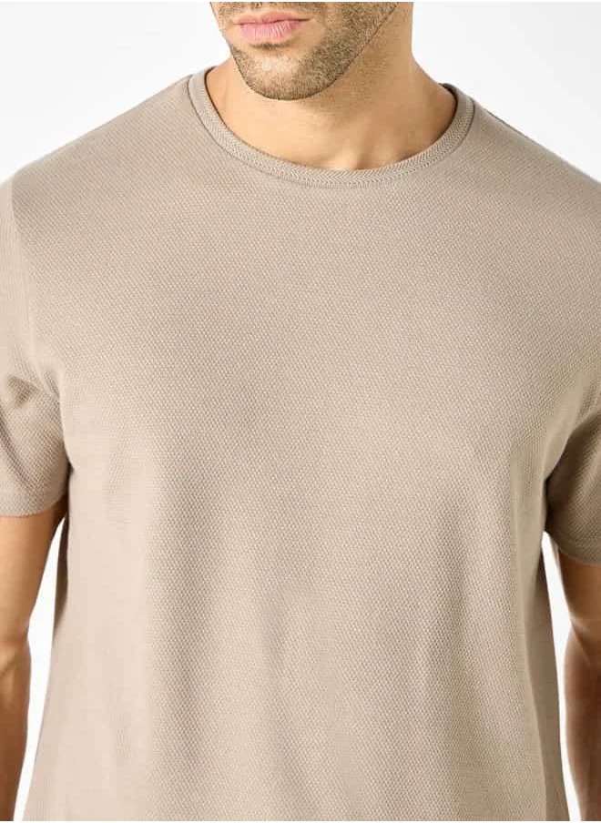 Iconic Iconic Textured Knit T-shirt with Short Sleeves