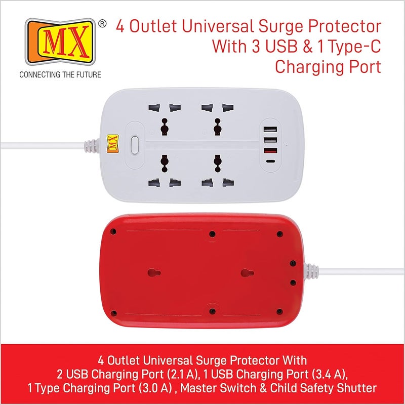 MX لوحة تمديد MX باور مع منافذ USB 3250 واط مقبس متعدد 13 أمبير 3 مقبس عالمي 3 منافذ USB C شاحن سريع كابل تمديد متعدد المنافذ ثقيل الوزن 3 متر مع مفتاح - Image 2