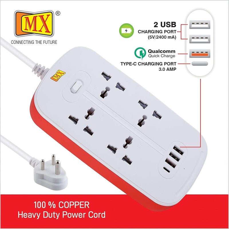 MX لوحة تمديد MX باور مع منافذ USB 3250 واط مقبس متعدد 13 أمبير 3 مقبس عالمي 3 منافذ USB C شاحن سريع كابل تمديد متعدد المنافذ ثقيل الوزن 3 متر مع مفتاح - Image 5