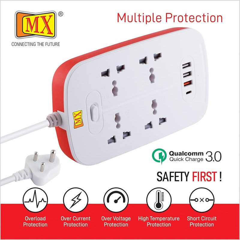 MX لوحة تمديد MX باور مع منافذ USB 3250 واط مقبس متعدد 13 أمبير 3 مقبس عالمي 3 منافذ USB C شاحن سريع كابل تمديد متعدد المنافذ ثقيل الوزن 3 متر مع مفتاح - Image 4
