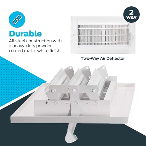 EZ-FLO 8 x 4 Inch (Duct Opening) Air Vent Cover for Wall or Ceiling, Two-Way Ventilation Register, Solid Steel HVAC Register Cover, White, 61608 - Image 5
