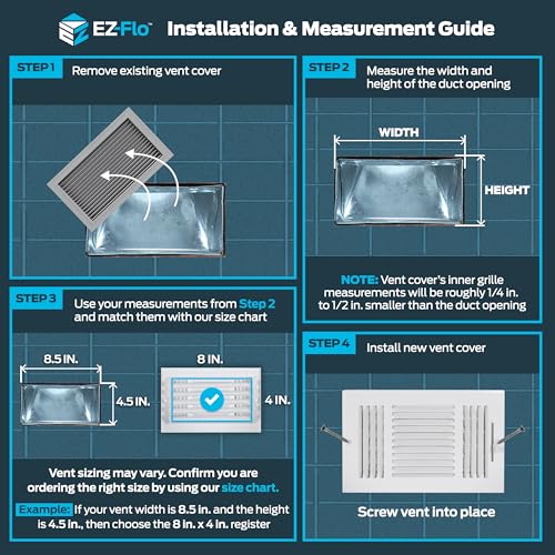 EZ-FLO 8 x 4 Inch (Duct Opening) Air Vent Cover for Wall or Ceiling, Two-Way Ventilation Register, Solid Steel HVAC Register Cover, White, 61608 - Image 3