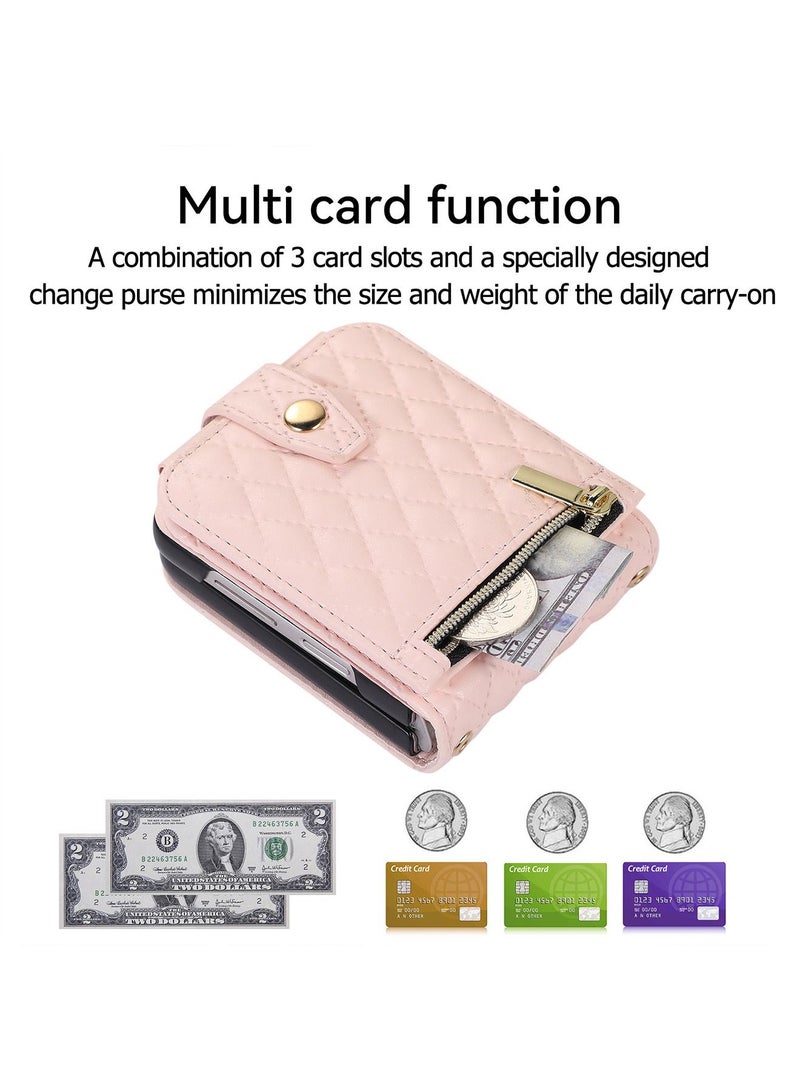 Samsung Galaxy Z Flip 5 Case with Leather Wallet,Wristlet Strap Zipper Wallet Hinge Part Protected for Samsung Galaxy Z Flip 5 5G,Fashion Handbag Gift for Women Ladys  - Image 2