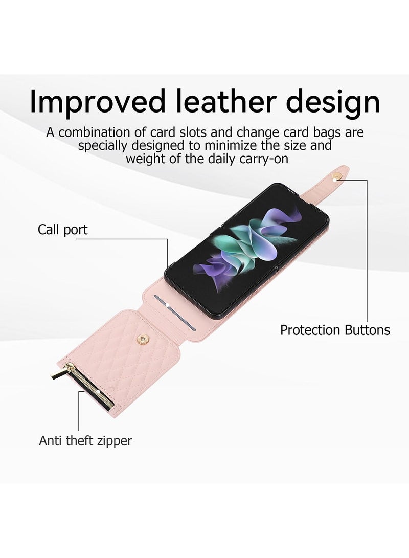 Samsung Galaxy Z Flip 5 Case with Leather Wallet,Wristlet Strap Zipper Wallet Hinge Part Protected for Samsung Galaxy Z Flip 5 5G,Fashion Handbag Gift for Women Ladys  - Image 4