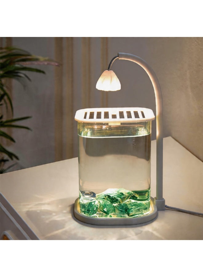 Glass small fish tank, desktop mini fish tank, ice blue crystal square fish tank with decorative stones, suitable for home or office use - Image 1