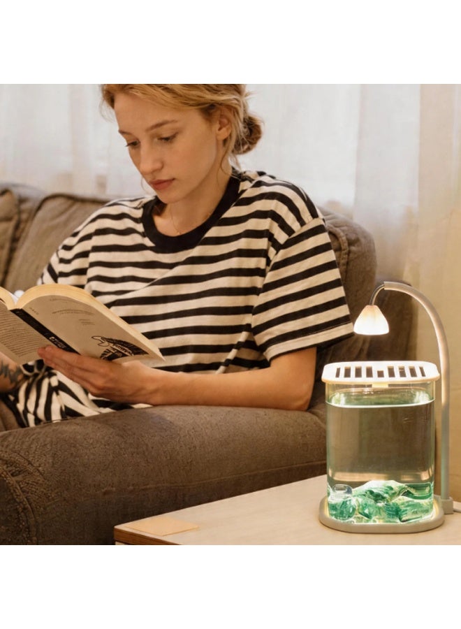 Glass small fish tank, desktop mini fish tank, ice blue crystal square fish tank with decorative stones, suitable for home or office use - Image 4