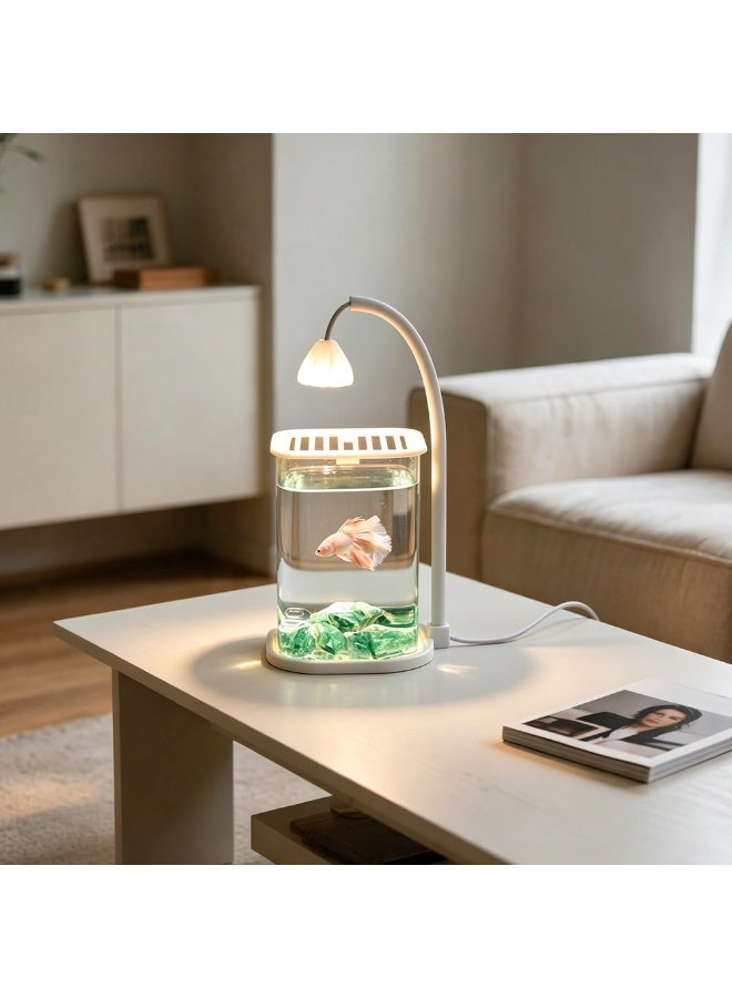Glass small fish tank, desktop mini fish tank, ice blue crystal square fish tank with decorative stones, suitable for home or office use - Image 5