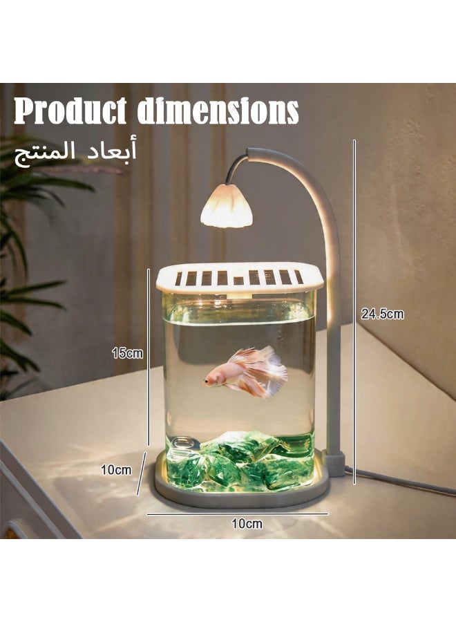 Glass small fish tank, desktop mini fish tank, ice blue crystal square fish tank with decorative stones, suitable for home or office use - Image 2