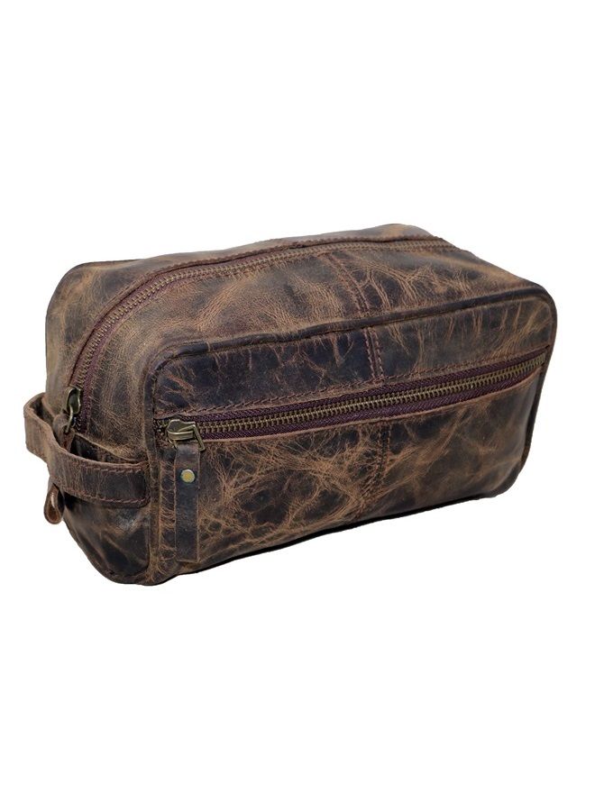 jaald Men's Genuine Leather Toiletry Bag Waterproof Dopp Kit Shaving Bags And Grooming For Travel Groomsmen Gift Men Women Hanging Zippered Makeup Bathroom Cosmetic Pouch Case Make Up kit - Image 1